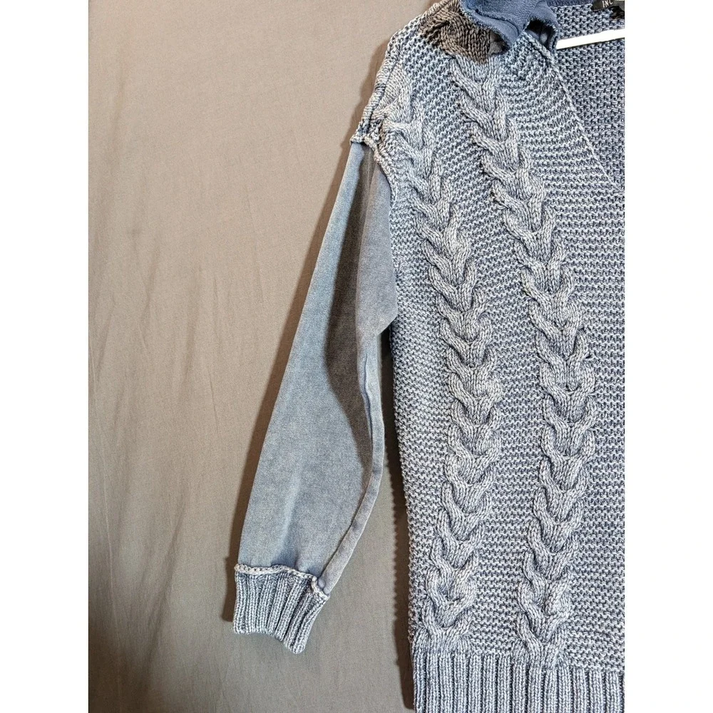 INC International Concepts Mens Blue Cable‎ Knit Hoodie Sweater Size L
